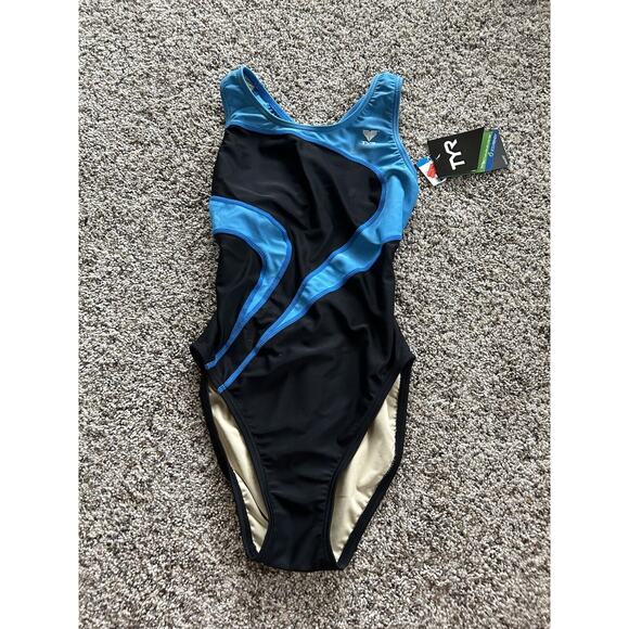 TYR Swimsuit Women Size 30 Tyreco MaxFit Black Blue NEW *READ* E24 - Picture 1 of 8